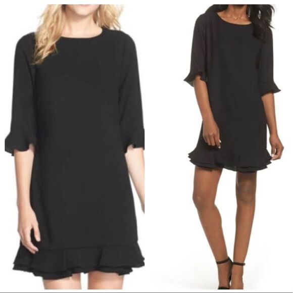 CeCe Kate Ruffle Hem A-Line Crepe Dress Sz 0 - Picture 1 of 14